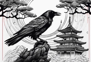Crow moon tree temple ruins tattoo idea