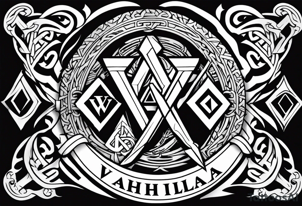 Valhalla sword 
shield axe Valknut tattoo idea