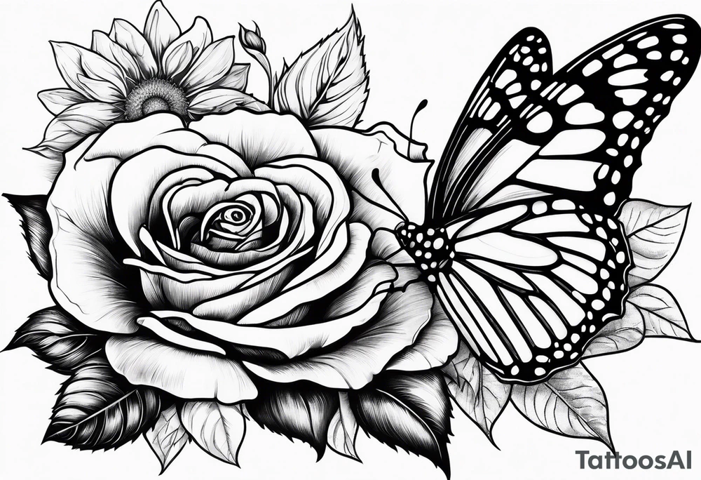 Flower : rose , sunflower, camera, small butterfly tattoo idea