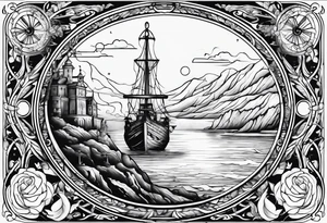 Europe in the background, anchor and space for a geo tag tattoo idea