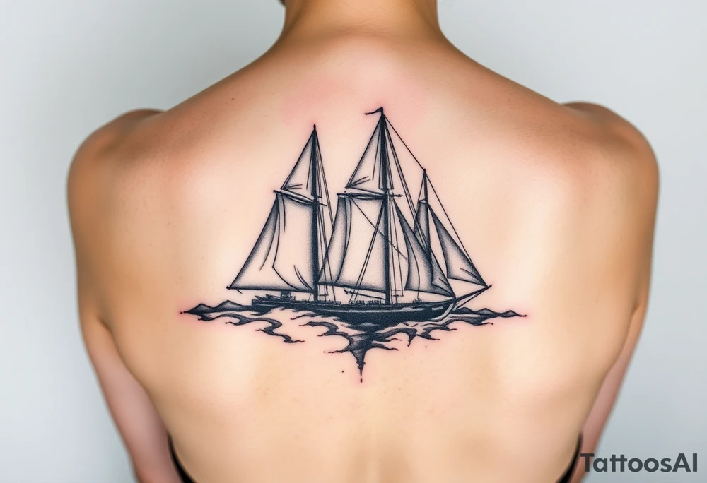 Sails of Scampia ruined and covered in graffiti, large tattoo, lower back area tattoo idea