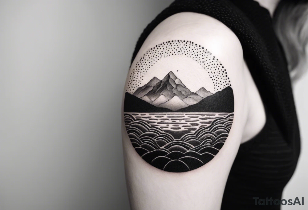 Sun, sea, mountain tattoo idea