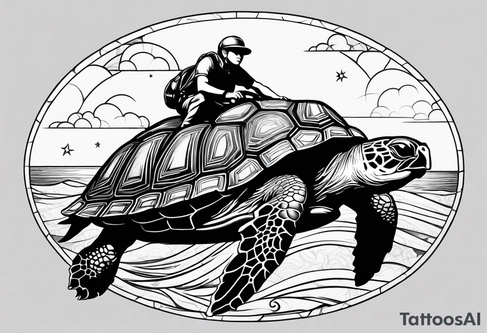 Bunny riding on a sea turtle tattoo idea