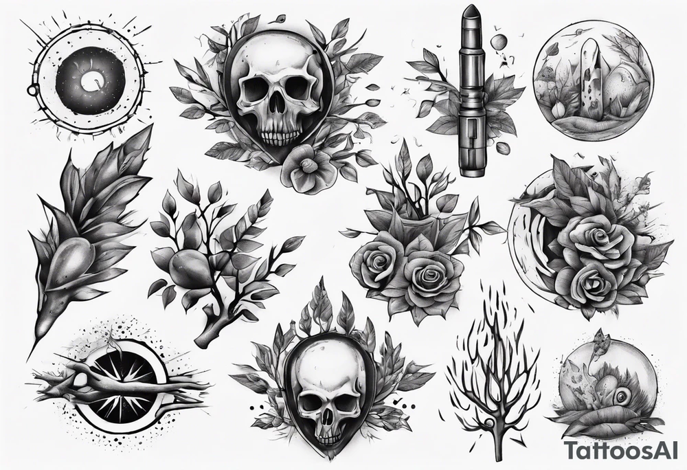Bullet with tree brunches tattoo idea