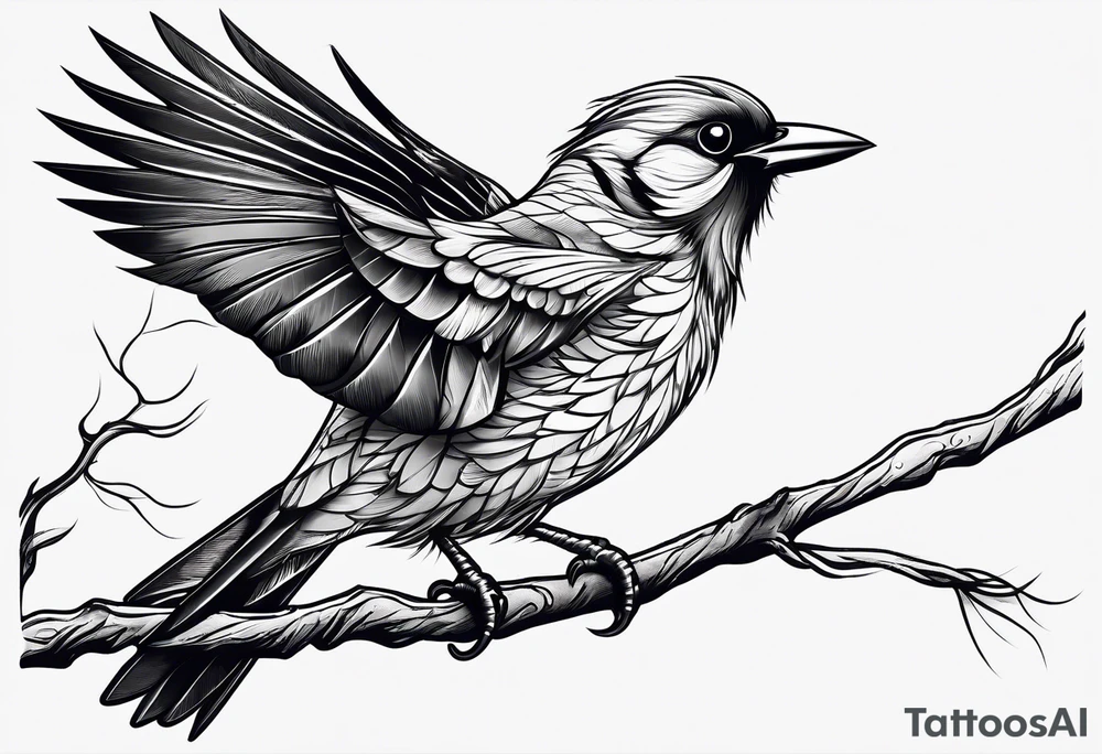 Bird powerfully looking while on a branch tattoo idea