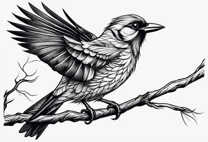 Bird powerfully looking while on a branch tattoo idea