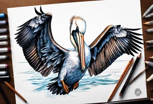 flying fast pelican tattoo idea