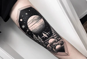 geometric half sleeve tatoo, space, nature tattoo idea