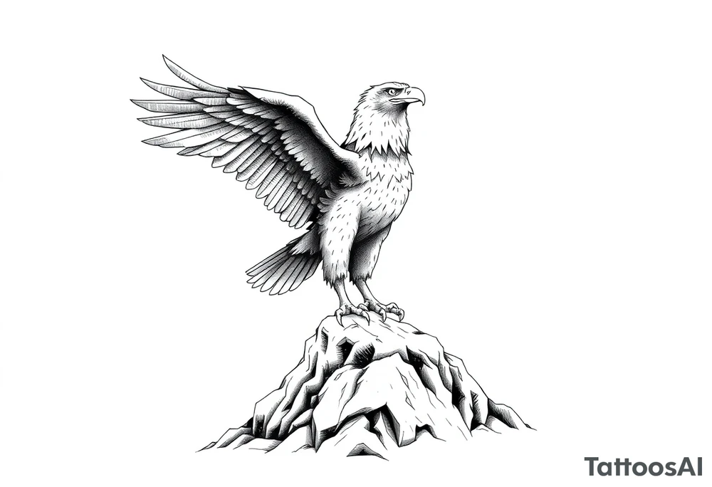 an eagle stands on a rock,landscape. tattoo idea