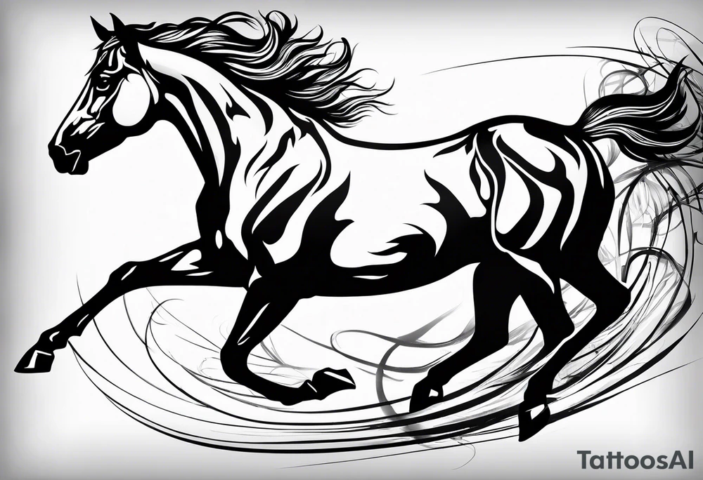 Mustang horse running along blood stomping tattoo idea