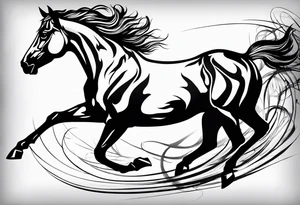 Mustang horse running along blood stomping tattoo idea