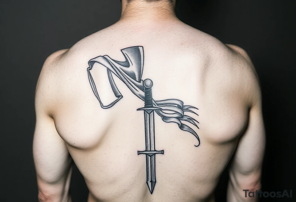 gladiator from behind near an arena with a short sword in his hand tattoo idea