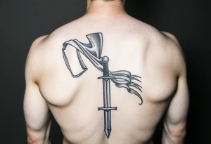 gladiator from behind near an arena with a short sword in his hand tattoo idea