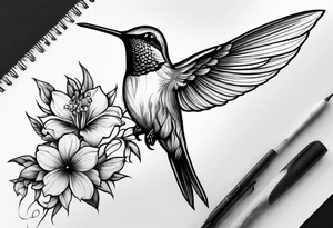 Hummingbird flowers forearm tattoo idea