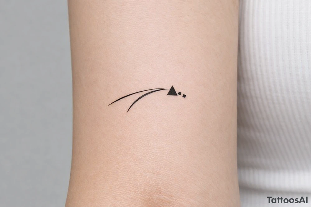 Minimalist tattoo representing a racing line approaching a racetrack apex, a simple curved line with a small geometric apex marker, inspired by motorsport driving technique tattoo idea