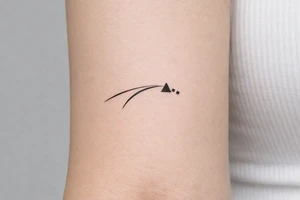 Minimalist tattoo representing a racing line approaching a racetrack apex, a simple curved line with a small geometric apex marker, inspired by motorsport driving technique tattoo idea