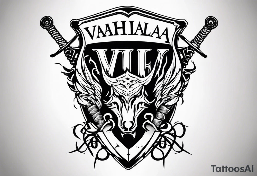 Valhalla sword shield barb wire chain tattoo idea