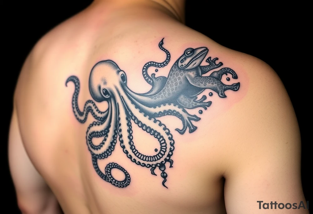 octopus, poison dart frog, pufferfish on right butt cheek tattoo idea