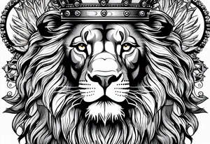 lion with crown on the head and sparkling eyes tattoo idea