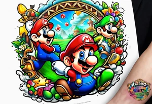 Half Gaming sleeve including Mario and Luigi tattoo idea