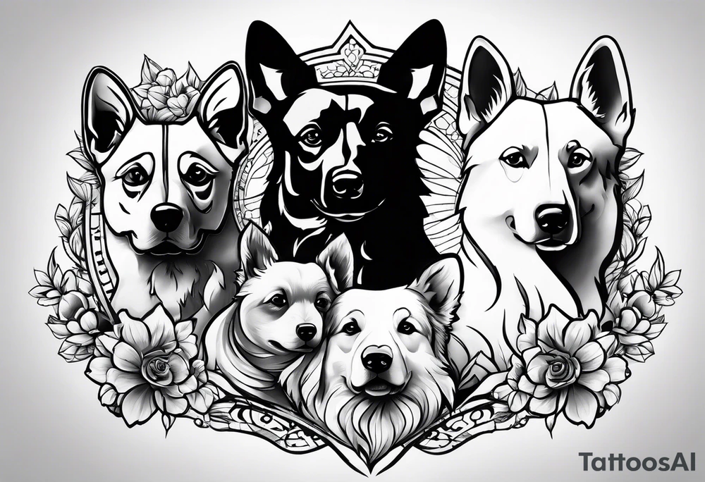 Tattoo featuring the name of each of my dogs their names are "Tasha Katie Kiera Zeke Pixie Bud Bear" tattoo idea