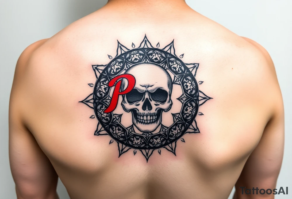 "Pepsi logo deconstructed into a sand mandala. Pixelated skull in center. Black and red ink, sacred geometry style, symmetrical." tattoo idea