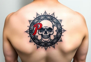 "Pepsi logo deconstructed into a sand mandala. Pixelated skull in center. Black and red ink, sacred geometry style, symmetrical." tattoo idea