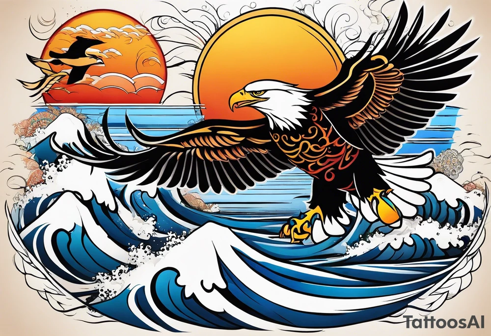 eagle and sun and sea tattoo idea