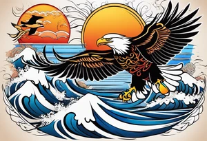 eagle and sun and sea tattoo idea