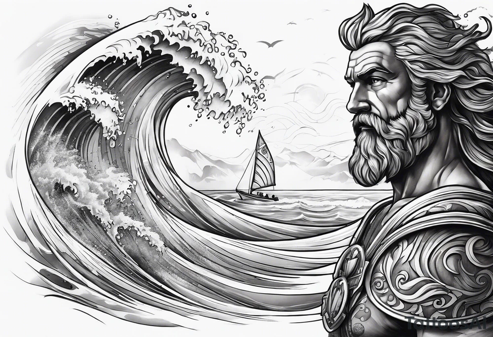 Poseidon als Windsurfer tattoo idea