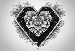hexagon heart with black background and paint brushes tattoo idea