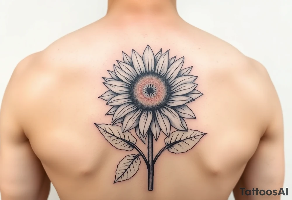 Sunflower with stem and leaves tattoo idea