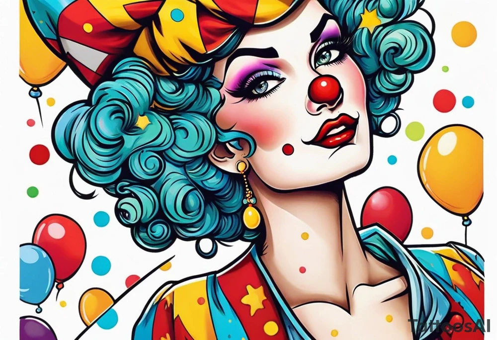 pin up style clown woman tattoo idea