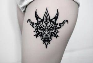 Oni mask surrounded by smoke tattoo idea