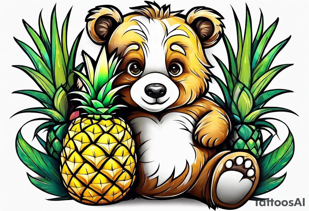 Bear hugging pineapple tattoo idea