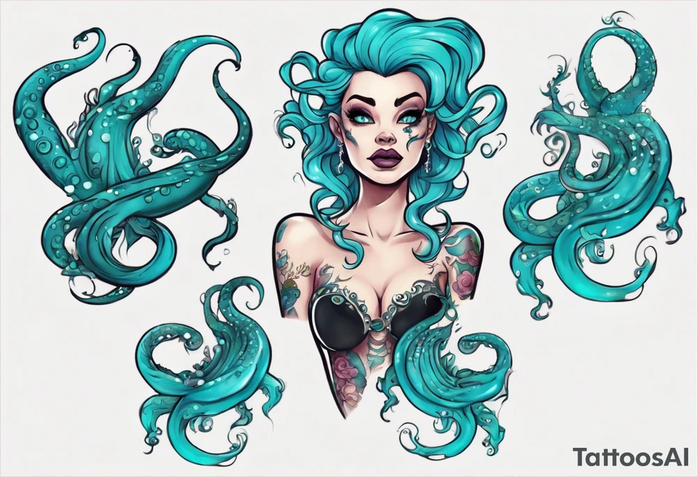 Ursula but young and beautiful, with turquoise tentacles tattoo idea