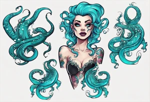 Ursula but young and beautiful, with turquoise tentacles tattoo idea