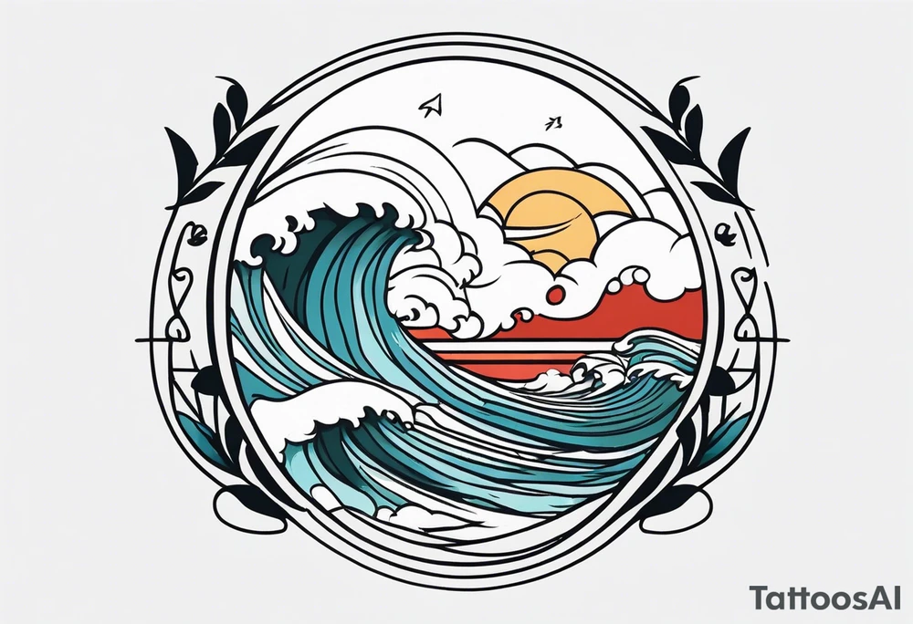 american traditional waves flat tattoo idea