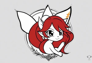 A fairy with a tail inspired by the logo of the show called Fairy Tail in a fetal position leaning in no additional ears or background tattoo idea