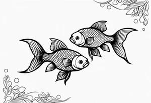Design a small tattoo featuring a pair of goldfish intertwined, symbolizing harmony and companionship in a flowing design tattoo idea