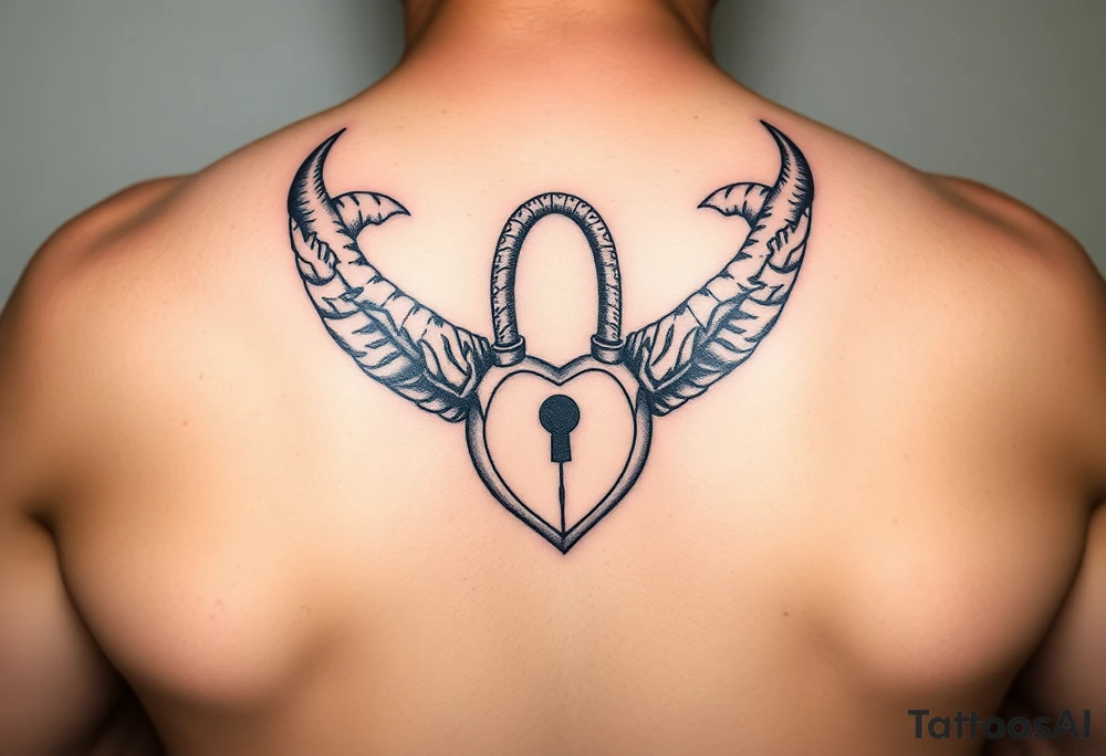 horns with a cuckold lock in middle tattoo idea