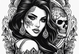caveira e mulher tattoo idea