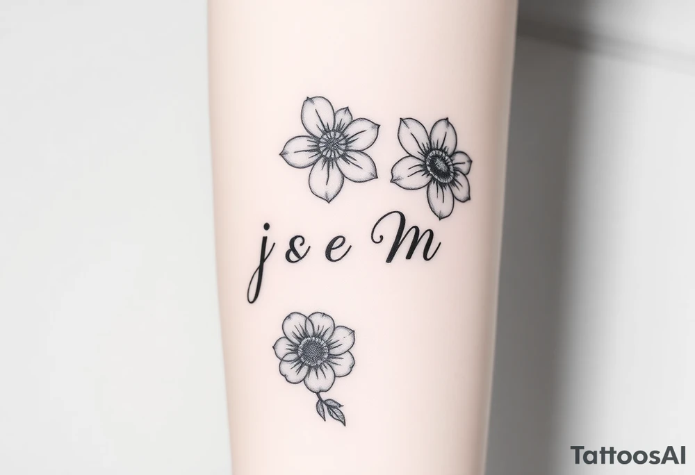 4 flowers with the initials j e m m tattoo idea