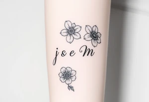 4 flowers with the initials j e m m tattoo idea