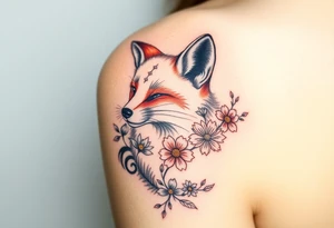 adult fox with jewelry smelling wild flowers tattoo idea