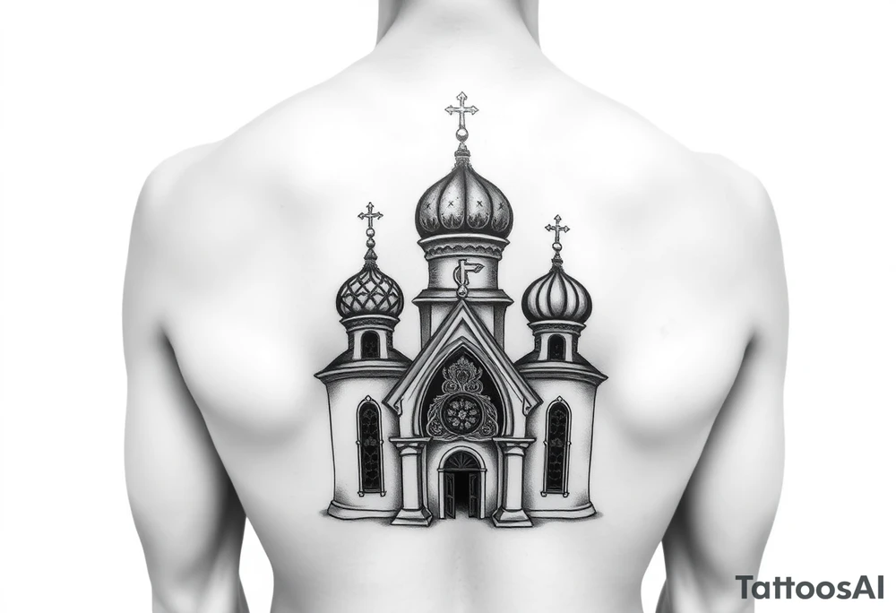Russian church and orthodox icon realistic tattoo idea
