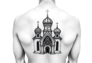 Russian church and orthodox icon realistic tattoo idea