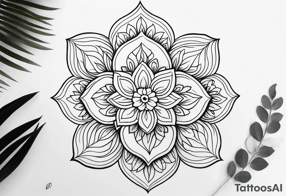 Generate a floral mandala tattoo with minimalist petals and gentle symmetry, focusing on balance and serenity tattoo idea