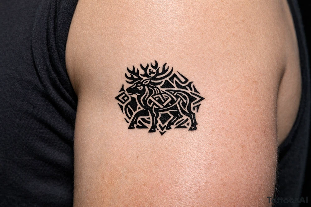 Caribou in Norse knot work tattoo idea