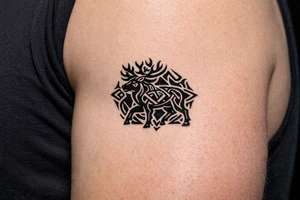 Caribou in Norse knot work tattoo idea
